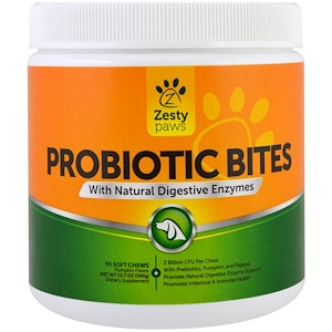 Zesty Paws, Probiotic Bites for Dogs, with Natural Digestive Enzymes, Pumpkin Flavor, 90 Soft Chews