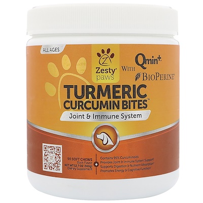 Turmeric Curcumin Bites, добавка для собак, для укрепления суставов и иммунитета, для любого возраста, со вкусом утки, 90 мягких жевательных таблеток