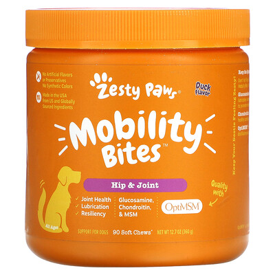

Zesty Paws Mobility Bites for Dogs Hip and Joint All Ages Duck 90 Soft Chews 12.7 oz (360 g)