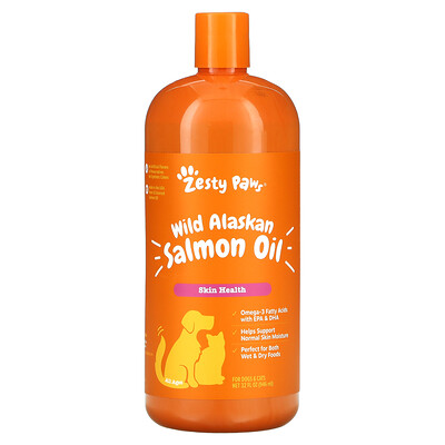 

Zesty Paws, Wild Alaskan Salmon Oil for Dogs & Cats, Skin Health, All Ages, 32 fl oz (946 ml)