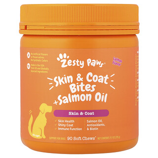 Zesty Paws, Skin & Coat Bites + Salmon Oil, For Dogs, All Ages, Salmon, 90 Soft Chews, 11.1 oz (315 g)