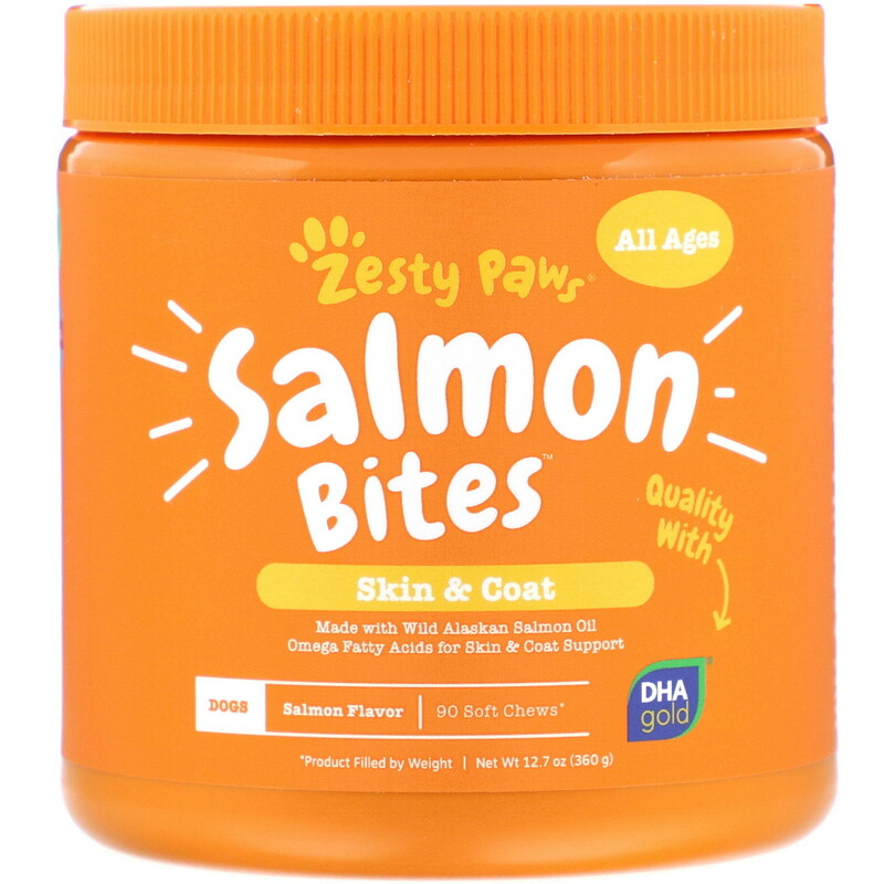 Zesty Paws, Salmon Bites for Dogs, Skin & Coat, All Ages, Salmon Flavor