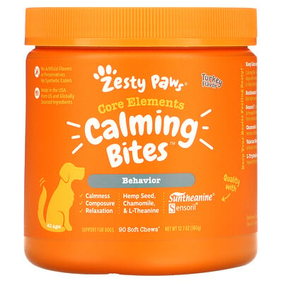 

Zesty Paws Успокоительные перекусы для собак Стресс и тревожность Для всех возрастов Со вкусом индейки 90 мягких жевательных таблеток