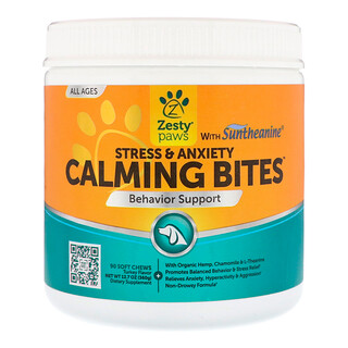 Zesty Paws, Calming Bites for Dogs, Stress & Anxiety, All Ages, Turkey Flavor, 90 Soft Chews