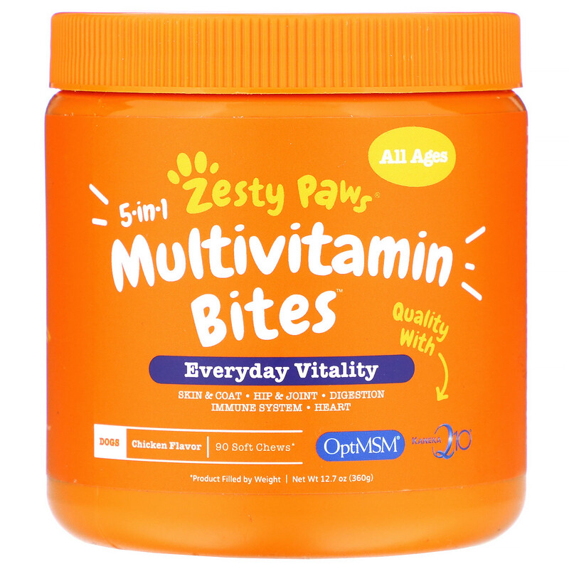 Zesty Paws, 5In1 Multivitamin Bites for Dogs, Everyday Vitality, All