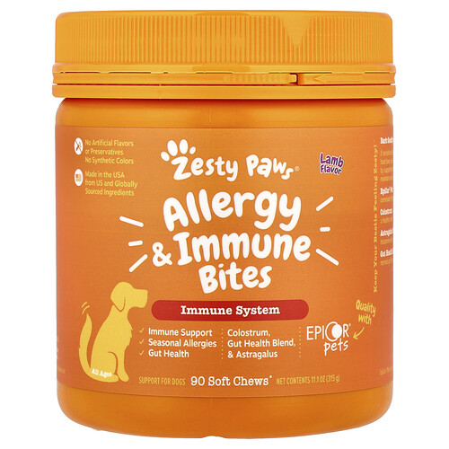 Zesty Paws Allergy & Immune Bites Lamb Flavored Soft Chews Allergies, Immune, & Gut Support Supplement for Dogs, 90 count - 90 Soft Chews