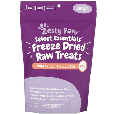 Zesty Paws Select Essentials, Freeze Dried Raw Treats for Dogs and Cats, All Ages, Wild Caught Salmon Filet, 4.4 oz (124.7 g)
