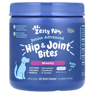Zesty Paws, Senior Advanced, Hip & Sendi Gigitan, Untuk Anjing, Ayam, 90 Soft Chews, 315 g (11,1 ons)