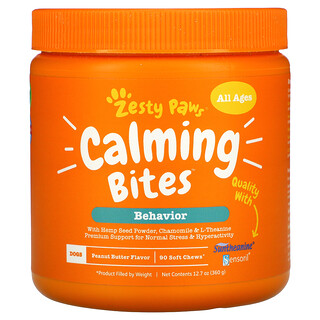 Zesty Paws, Calming Bites for Dogs, Behavior, All Ages, Peanut Butter, 90 Soft Chews