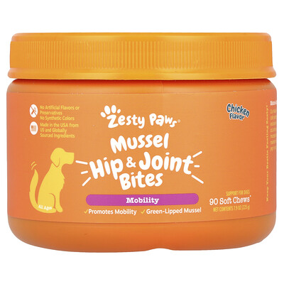 Zesty Paws  Mussel Hip & Joint Bites  For Dogs  All Ages  Chicken  90 Soft Chews  7.9 oz (225 g)
