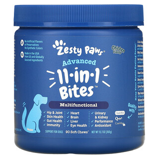 Zesty Paws, Advanced 11 in 1 Multifunctional Bites for Dogs, Senior, Chicken, 90 Soft Chews
