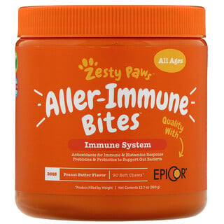 Zesty Paws, Aller-Immune Bites, Snacks für Hunde, Erdnussbuttergeschmack, 90 weiche Kau-Snacks