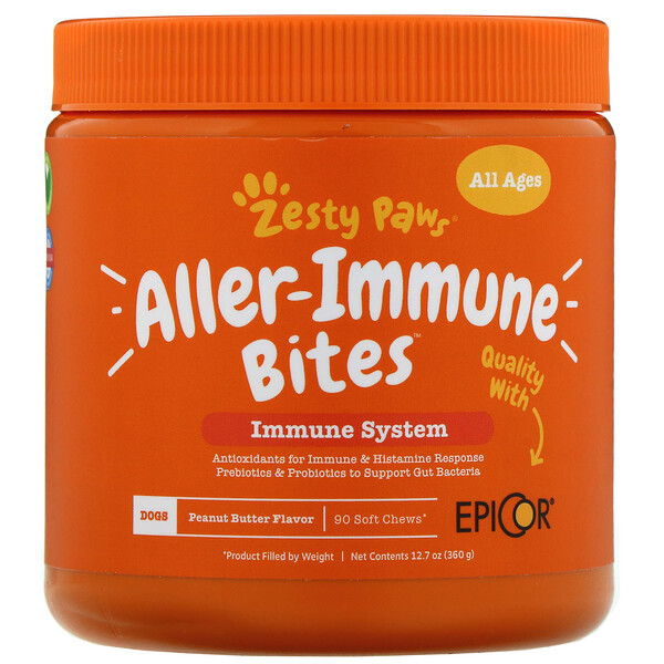 Aller-Immune Bites for Dogs, All Ages, Peanut Butter Flavor, 90 Soft Chews