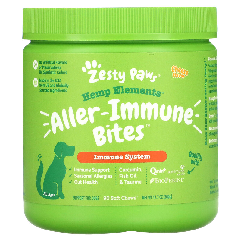 Zesty Paws, Aller-Immune Bites for Dogs, All Ages, Peanut Butter Flavour,  90 Soft Chews