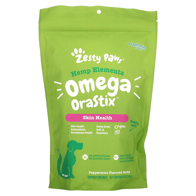 

Zesty Paws, Hemp Elements, Omega OraStix For Dogs, All Ages, Peppermint, 12 oz (340 g)