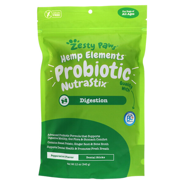 Zesty Paws, Hemp Elements, Probiotic NutraStix For Dogs, All Ages, Peppermint, 12 oz (340 g)