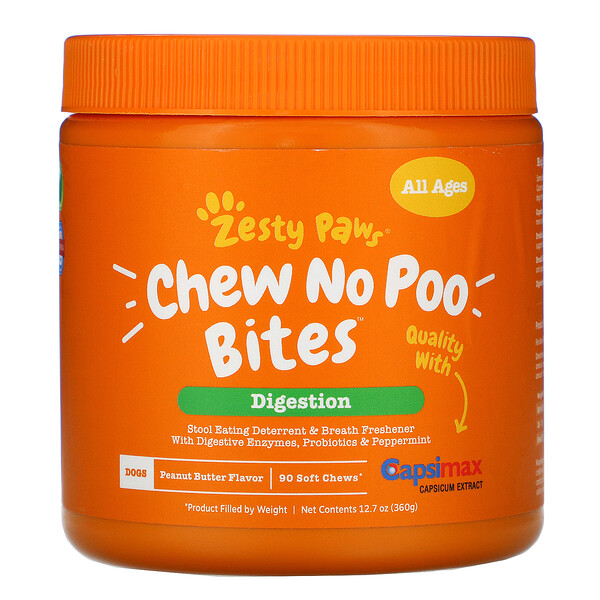 Zesty Paws, Chew No Poo Bites for Dogs, Digestion, All Ages, Peanut ...