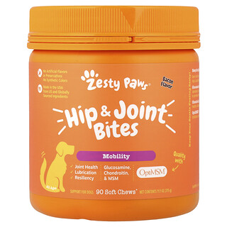 Zesty Paws, Hip & Joint Bites, Hip & Joint Bites, für Hunde, alle Altersgruppen, Bacon, 90 Kau-Snacks, 315 g (11,1 oz.)