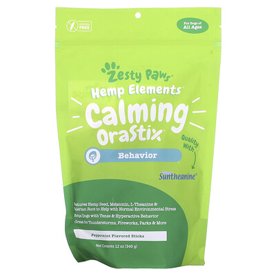 

Zesty Paws Hemp Elements Calming OraStix для собак для всех возрастов перечная мята 340 г (12 унций)