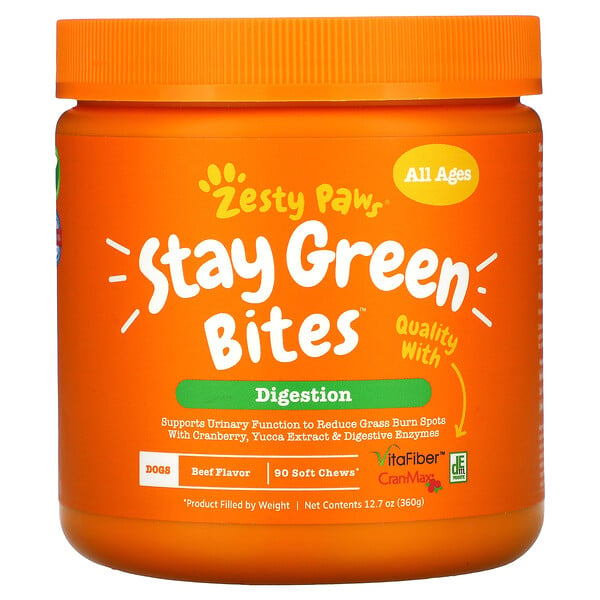 Zesty Paws‏, Stay Green Bites For Dogs, Digestion, All Ages, Beef Flavor, 90 Soft Chews