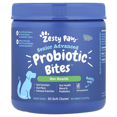 Zesty Paws  Senior Advanced Probiotic Bites™  For Dogs  Senior  Chicken  90 Soft Chews  11.1 oz (315 g)
