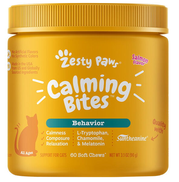 Calming Bites, Behavior for Cats, All Ages, Salmon, 60 Soft Chews, 3.1 oz (90 g)