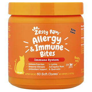 Zesty Paws, Aller-Immune 零食，免疫系統，貓專用，所有年齡段適用，培根味，60 片軟咀嚼片，2.7 盎司（78 克）