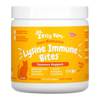 Zesty Paws, Lysine Immune Bites For Cats, Immune Support, All Ages, Salmon, 60 Soft Chews
