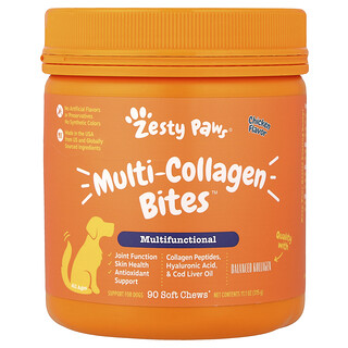 Zesty Paws, Multi-Collagen Bites™, Πολυλειτουργικό, Για Σκύλους, Όλες οι Ηλικίες, Κοτόπουλο, 90 Μαλακές Μασώμενες Μπάλες, 11,1 oz (315 g)
