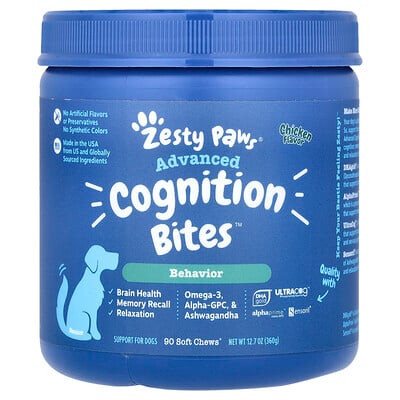 Zesty Paws  Advanced Cognition Bites  For Dogs  Senior  Chicken  90 Soft Chews  12.7 oz (360 g)