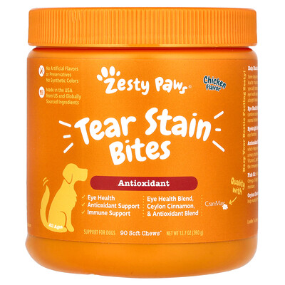Zesty Paws  Tear Stain Bites  For Dogs  All Ages  Chicken  90 Soft Chews  12.7 oz (360 g)