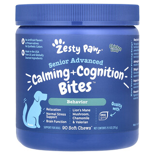 Zesty Paws, Senior Advanced, Bocaditos calmantes y cognitivos, Para perros, Pollo, 90 bocadillos masticables blandos, 315 g (11,1 oz)