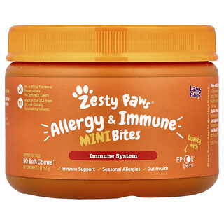 Zesty Paws, Gigitan Mini Alahan & Kekebalan, Untuk Anjing, Kambing, 90 Kunyah Lembut, 5.5 oz (157 g)