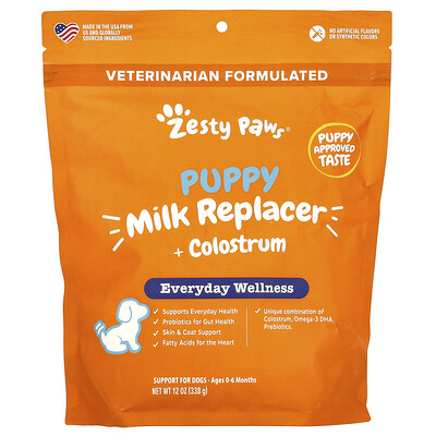 Zesty Paws  Puppy Milk Replacer + Colostrum  For Dogs  Ages 0-6 Months  12 oz (338 g)