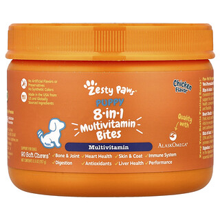 Zesty Paws, 8-in-1 Bites Multivitamin, 8-in-1-Bites-Multivitamin, für Hunde, Welpen, Huhn, 90 Kau-Snacks, 157 g (5,5 oz.)