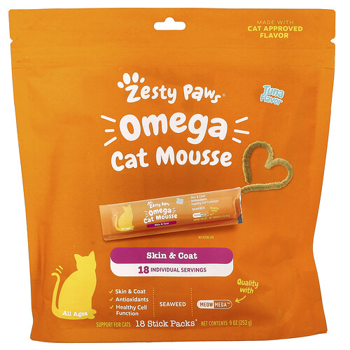 Zesty Paws, Omega Cat Mousse, For Cats, Tuna, 18 Stick Packs, 9 oz (252 g)