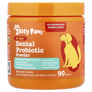 Zesty Paws, Fogászati probiotikus por, kutyáknak, minden korosztály számára, bacon, 90 g (3,17 oz)