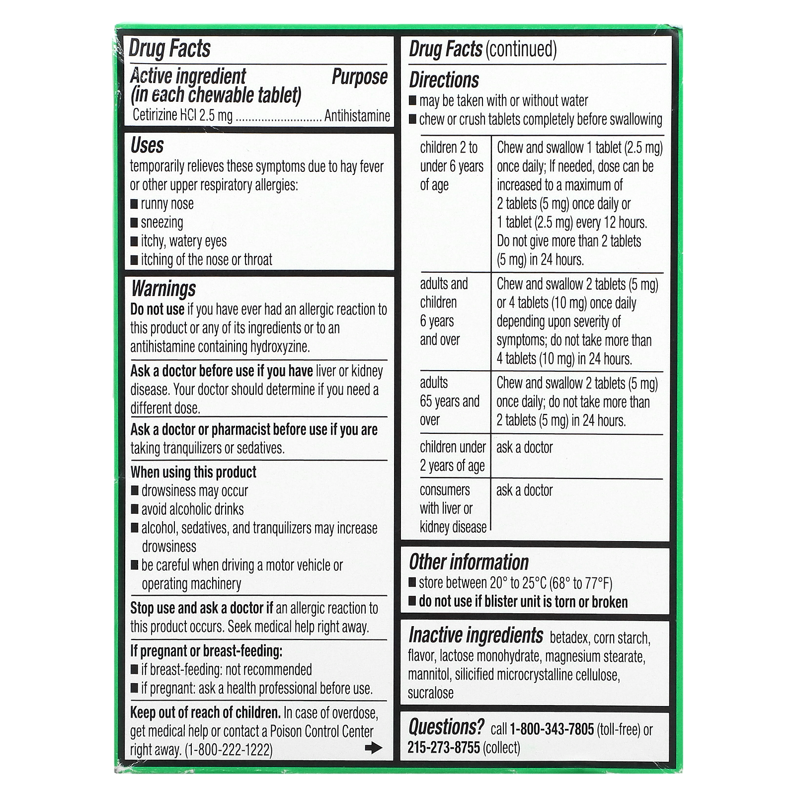 Zyrtec, Children's Allergy, DyeFree Chewable, 2+ Years, Grape, 2.5 mg, 24 Chewable Tablets